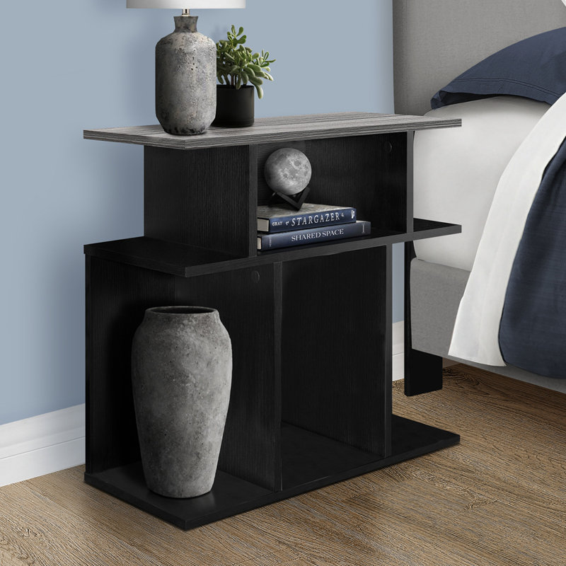 Table d'appoint, côté, bout, table de chevet, lampe, stratifié noir et gris, contemporain, moderne