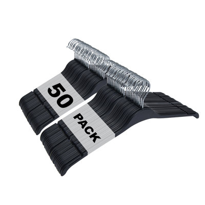 Non-Slip Pack of 50 Black Plastic Hangers