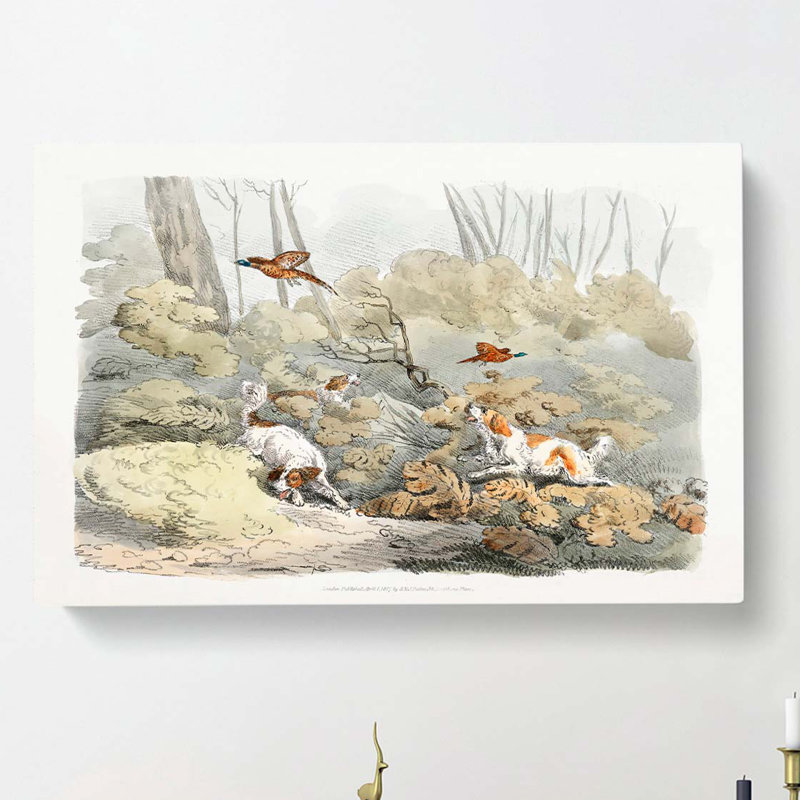 Dogs Chasing Pheasants by Ohara Koson - Wrapped Canvas Painting, 50cm H x 76cm W x 3cm D