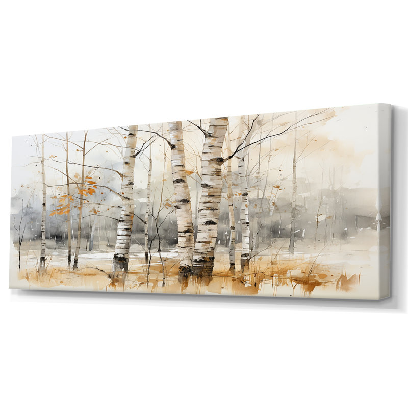 «Winter Birch Wood Forest I - Tree Birch», art mural, Toile tendue, H 28 po x l 60 po x P 1,5 po