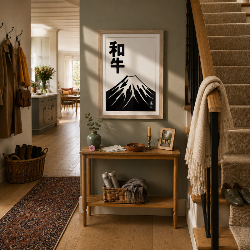 Mount Fuji In Black Japandi - Print, A2 - 59.4 x 42.0 cm, Oak