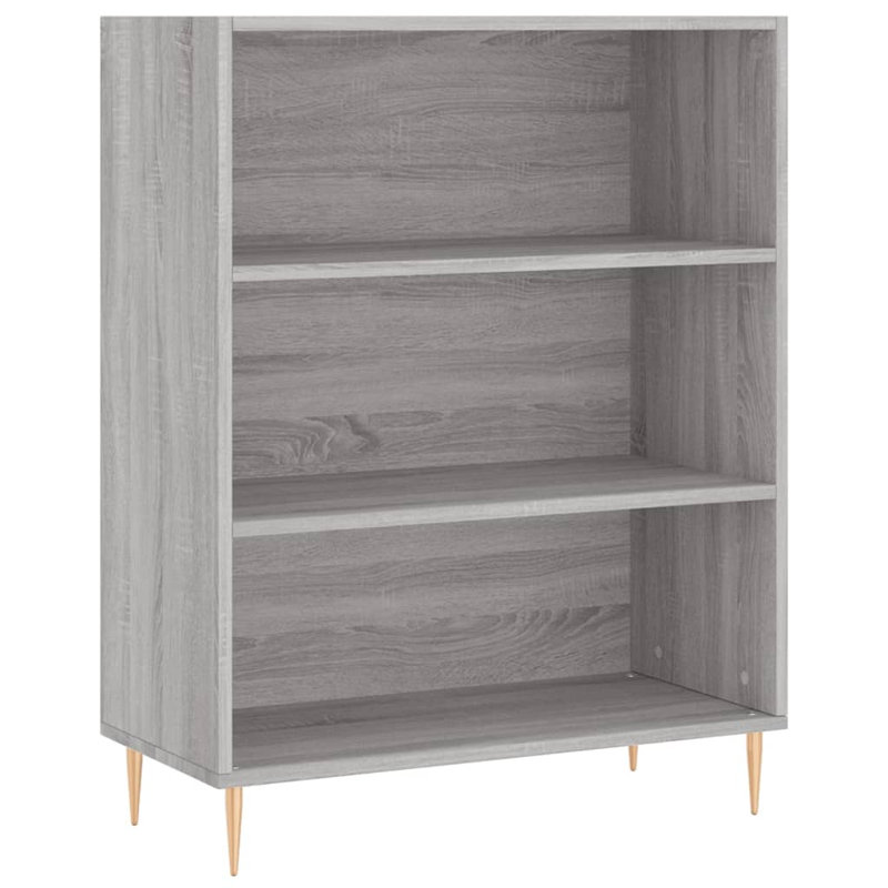 Manrey Bookcase, (3 Shelves) 90 cm H x 69.5 cm W x 32.5 cm D, Grey Sonoma/Gold