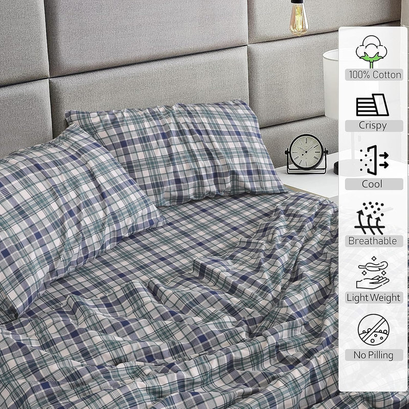 100% Cotton Sheets Sets Soft Crispy Percale Cooling Sheets 16 Inch Deep Pocket Bed Sheets, Aroma