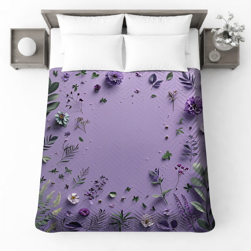 Couvre-lit matelassé à motif floral mauve toutes tailles, Lit simple