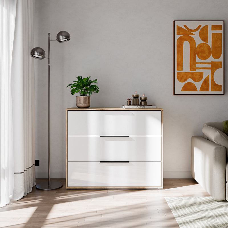 Orkney 3 Drawer Chest, Mauvella Oak/White Gloss