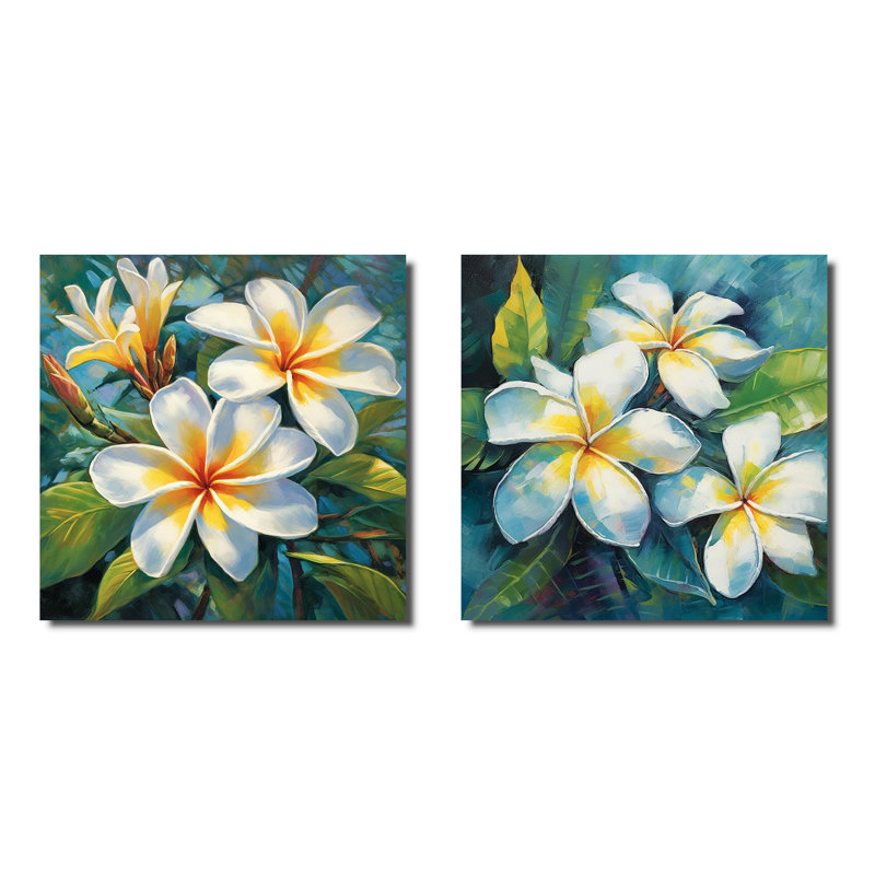 Ensemble de 2 collages carrés blancs Plumeria Symphony Magic - Plumeria, Toile tendue, H 16 po x l 33 po