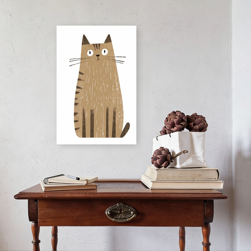 Curious Brown Cat Contemporary Cat Wall Art Print by Mathieu - Wrapped Canvas Print, 60.96cm H x 40.64cm W