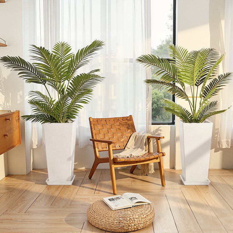 24" H Tall White Pot Planter Set of 2 - Large Indoor and Outdoor Planters for Front Porch and Patio, White