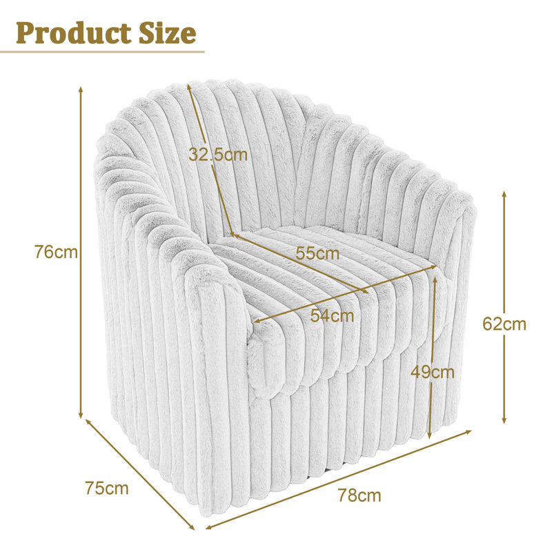 Aunna 78.2Cm Wide Swivel Barrel Chair, White Faux Fur
