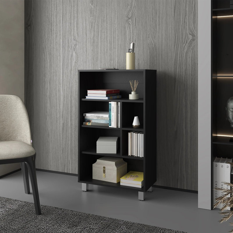 Bibliothèque avec six tablettes, solution de rangement fonctionnelle et élégante pour votre maison, Noir, noir, noir, noir
