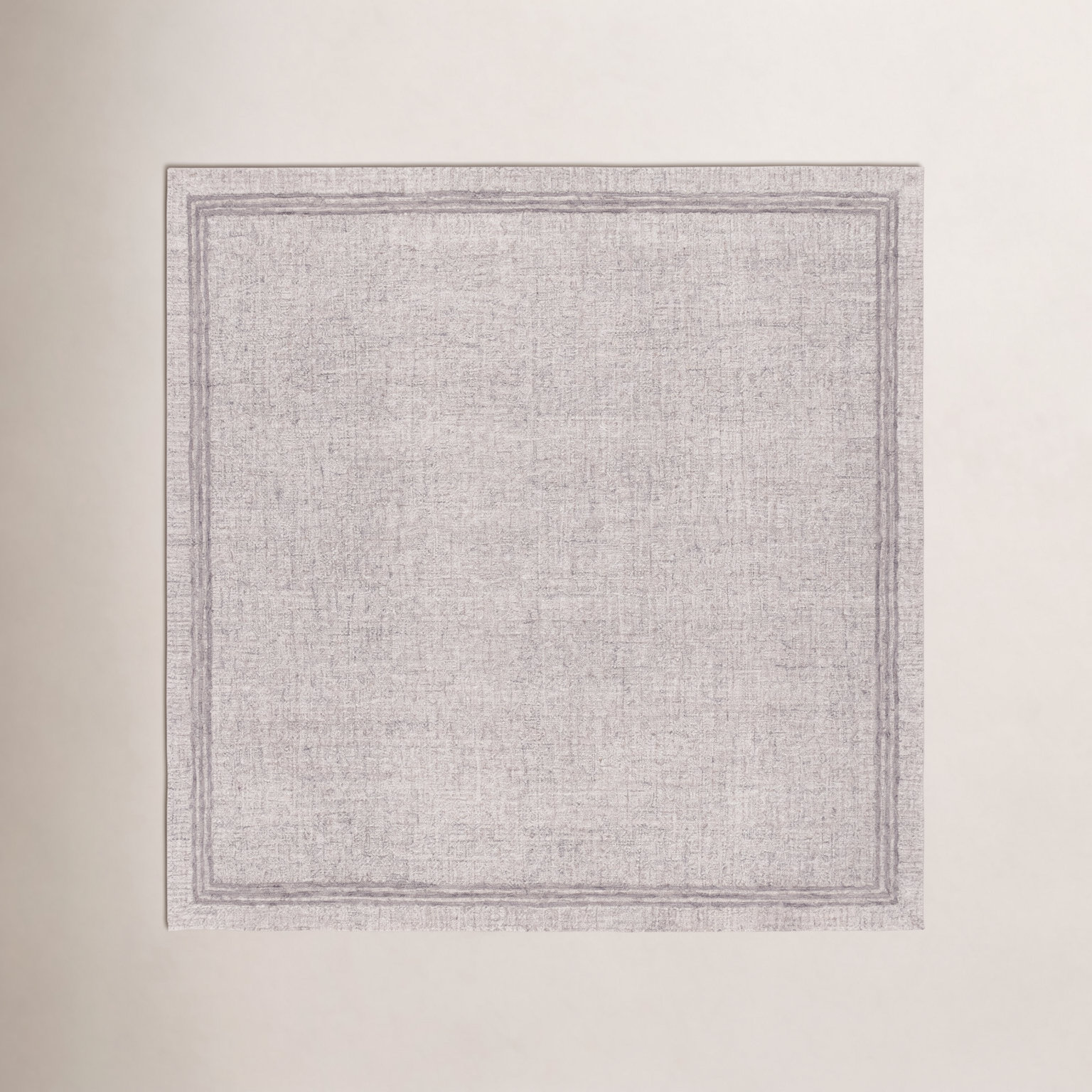 Gray Beige Hand-Tufted Wool Rug, Square 6'