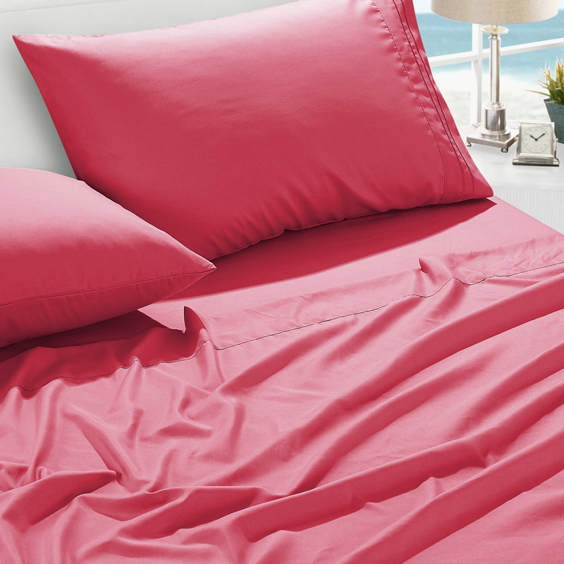 Ensemble de draps en microfibre Luxe Hotpink - Literie lisse à poches profondes pour chambres à coucher surélevées ， Très grand