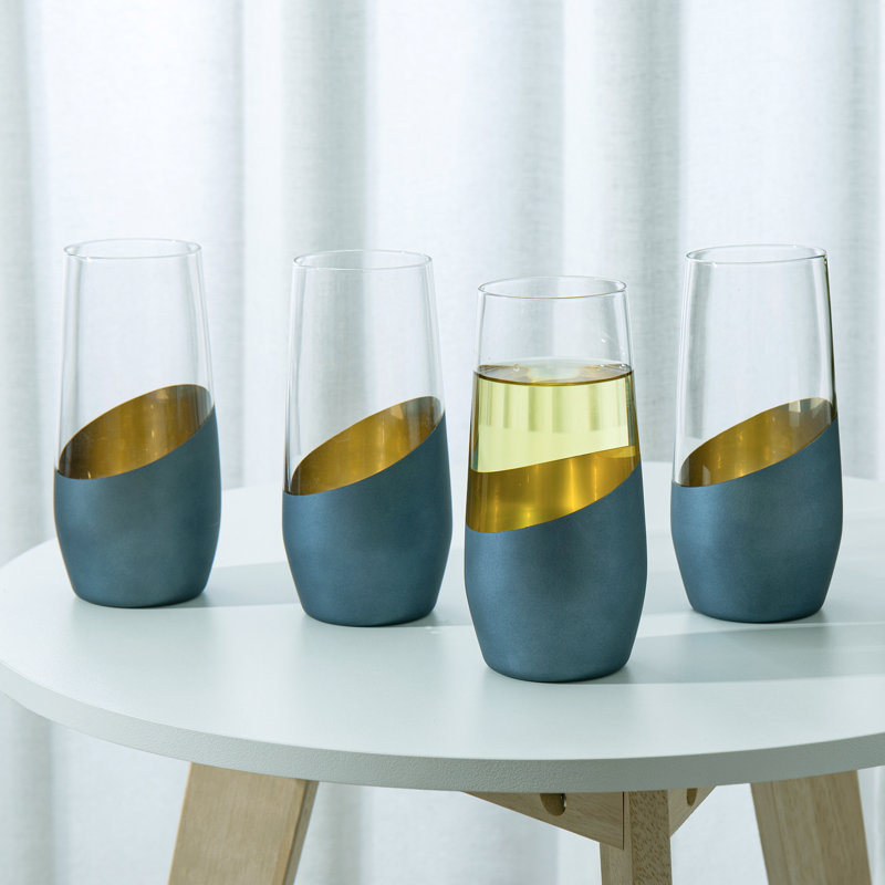 Blue Gold Champagne Flutes Drinking Wine Glasses