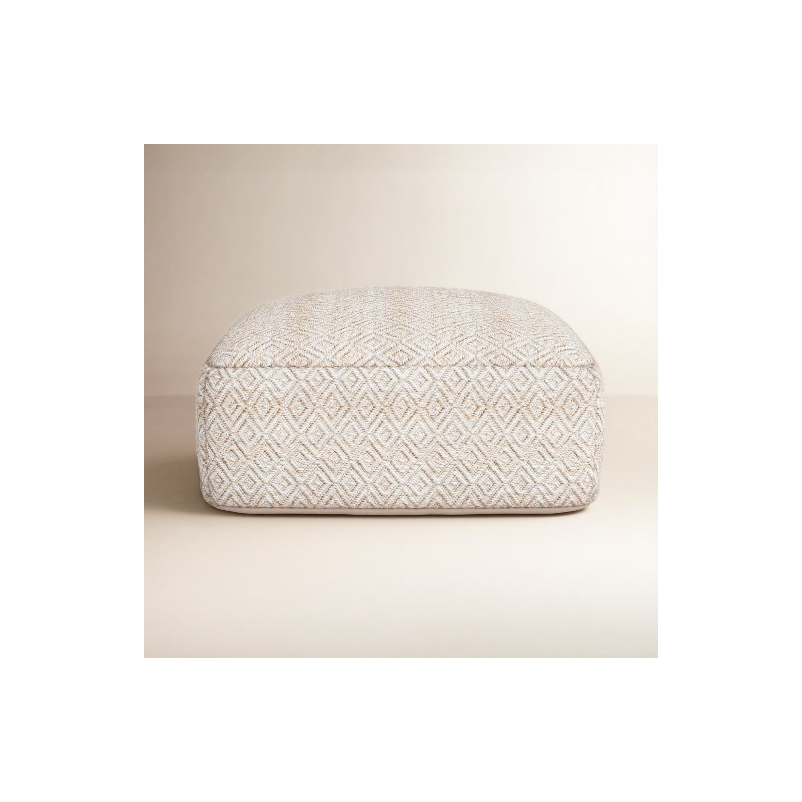 Iyanola 34'' Wide Square Geometric Pouf Ottoman, Beige/Brown