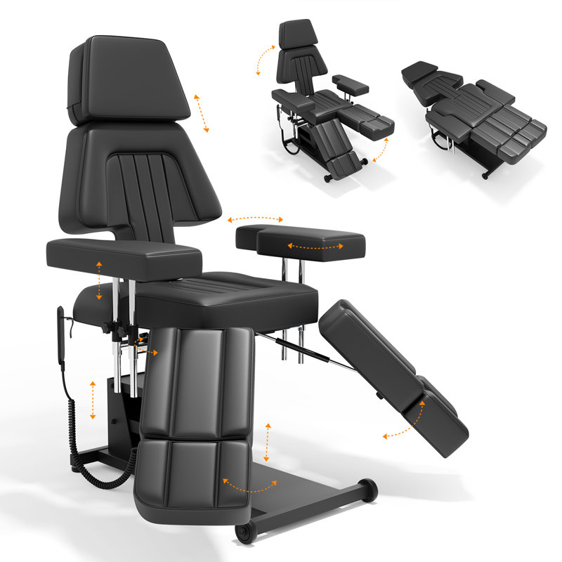 Electric Tattoo Chair for Tattoo Artists & Client with Remote Professional Tattoo Bed for Esthetician with Adjustable Armrest & Back 360° Swivel Split Leg Design Facial Bed Tattoo Studio