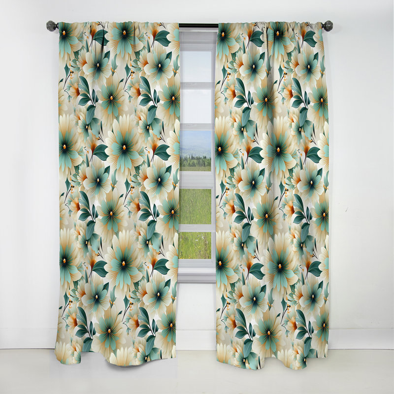 Rideau occultant rétro à motif de plumes rétro glamour I - fleurs rétro Glamour, L 52 po x L 95 po