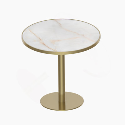Round Modern Dining Table With Faux Marble Top, Easy Assembly, Sturdy Metal Frame For Compact Spaces