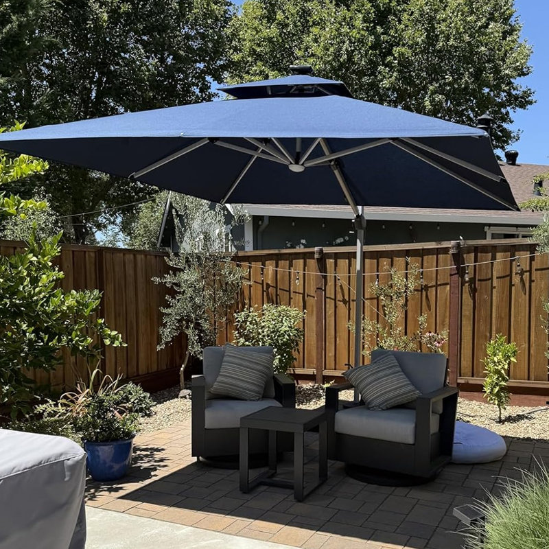 Parasol lumineux en porte-à-faux carré avec base 9 pi x 9 pi Lime, bleu marine, Marine, l 108 po x P 108 po
