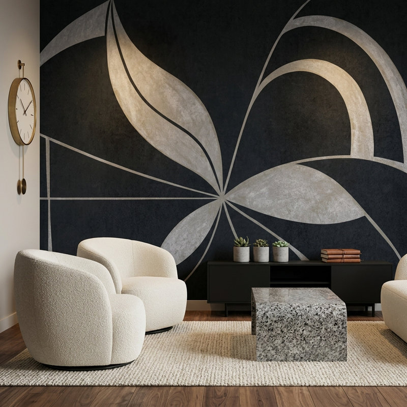 Abstract Wallpaper Geometric Removable Botanical Wall Decor, 140"x108", Peel and Stick