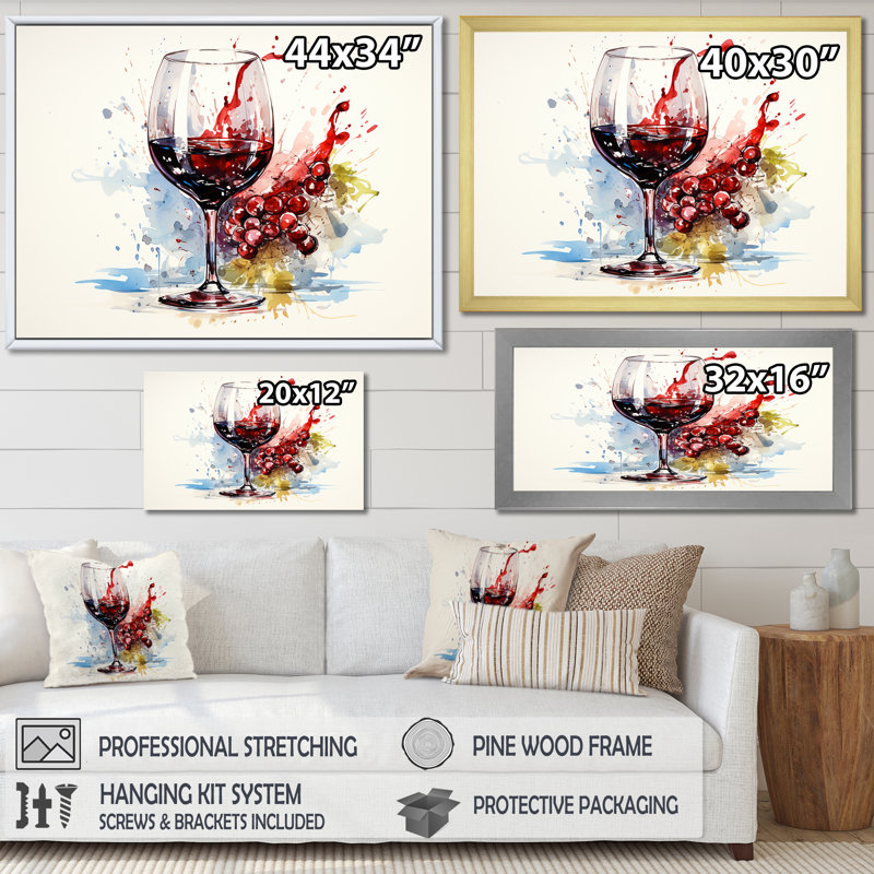 Grape Elegantburgundy Wine I - art mural vin, Cadre de coin blanc fermé, H 12 po x l 20 po x P 1 po