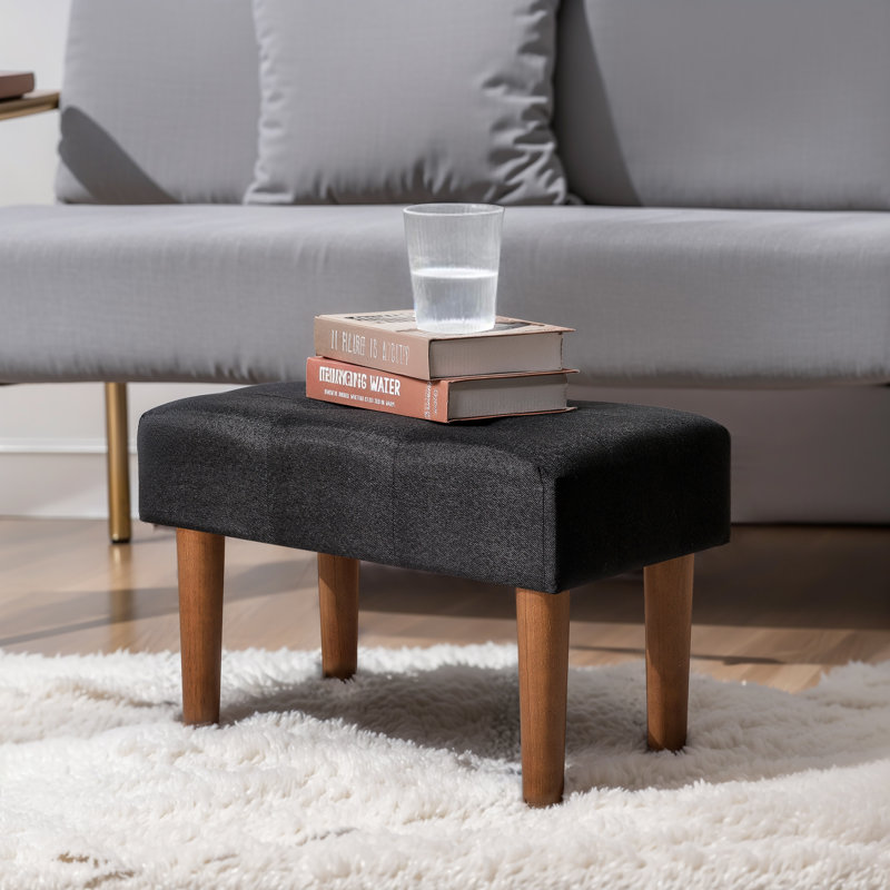 Nuha Linen Upholstered Ottoman Footrest , Black