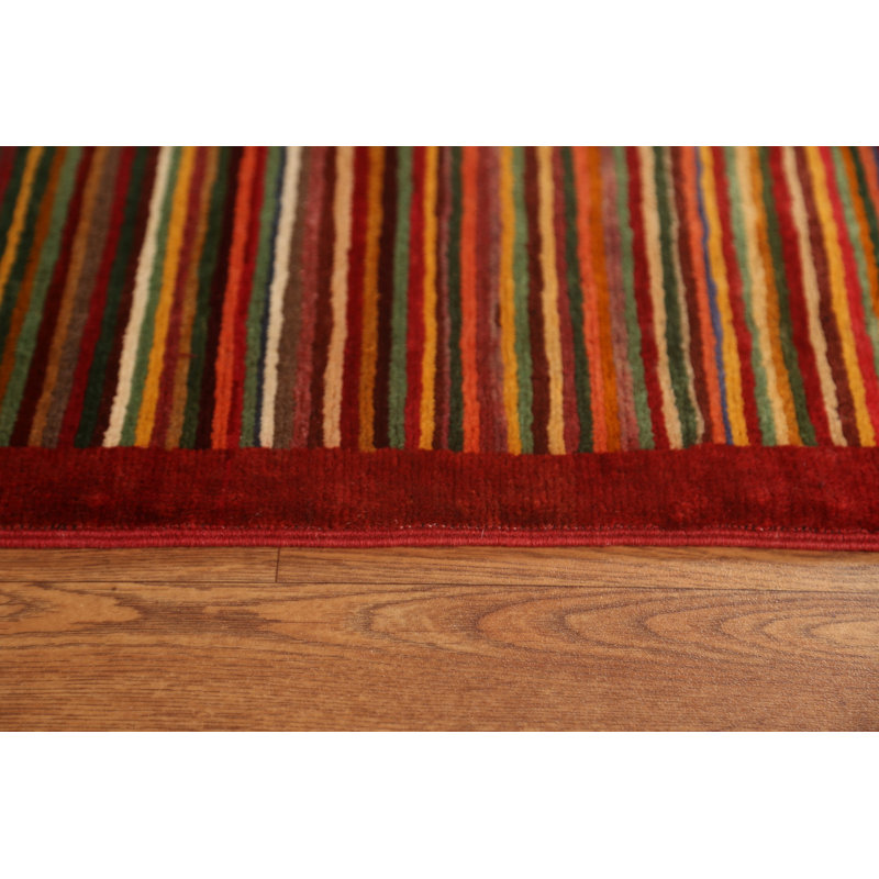 Tapis unique en laine noué à la main 5 pi 8 po x 7 pi 11 po nouvel âge en rouge / vert / jaune