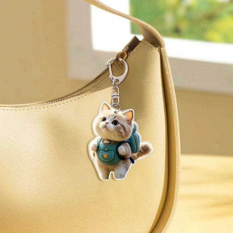 Porte-clés mignon chaton mignon porte-clés en acrylique plat pour porte-sac à dos