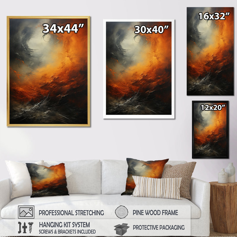 Lauana " Orange Storm Force Of Nature I ", White Picture Framed, 40" H x 30" W x 1.5" D