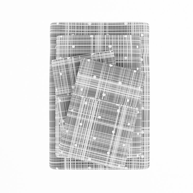 Gray and White Plaid Polka Dot Twin Sheet Set