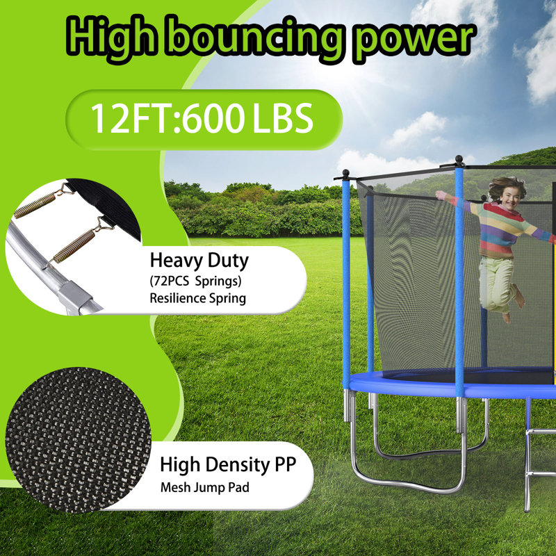 SENCHO GINSYTALIOR 12' Round Backyard Trampoline with Safety Enclosure