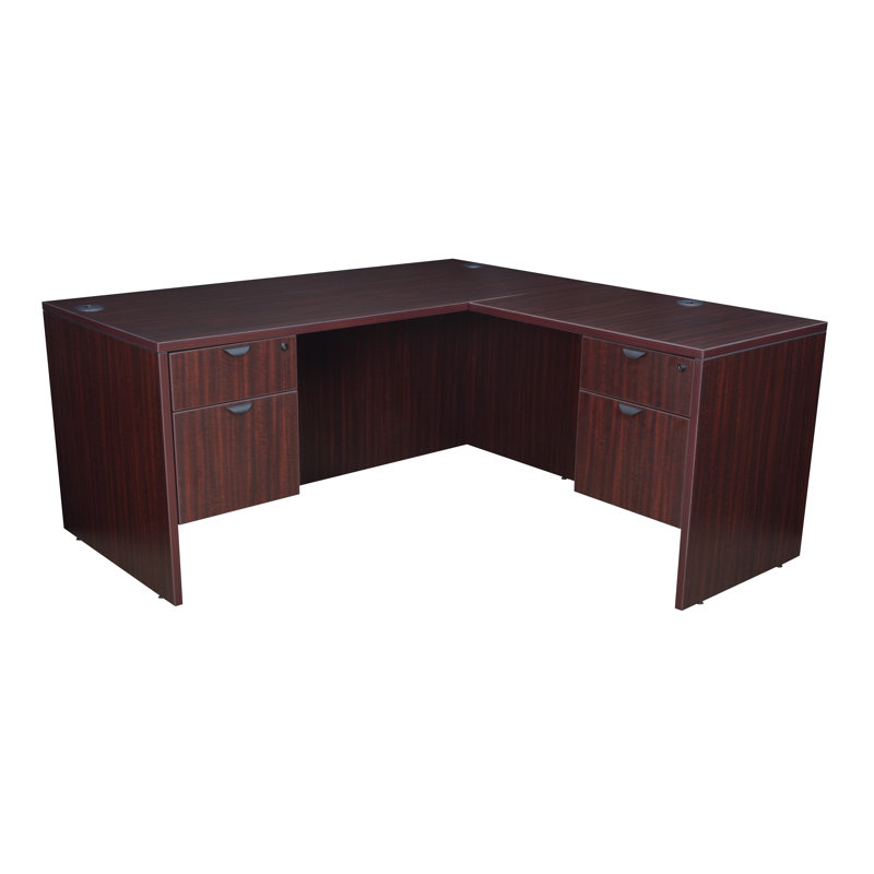 Nevjana Executive L Desk Shell, 29" H x 60" W x 77" D, Mahogany