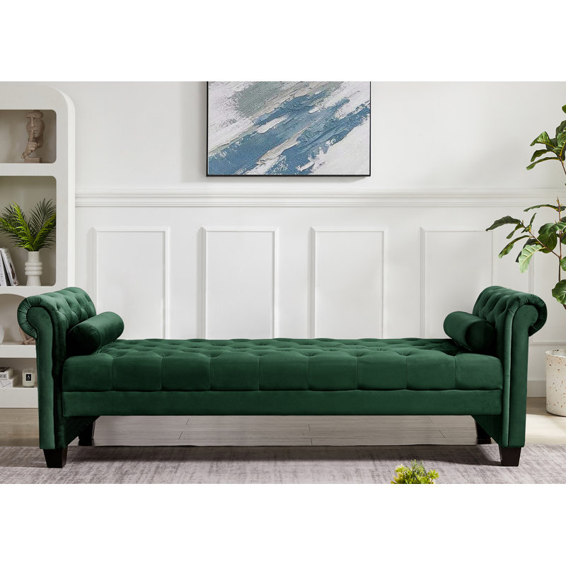 Velvet Upholstered Bench, Green