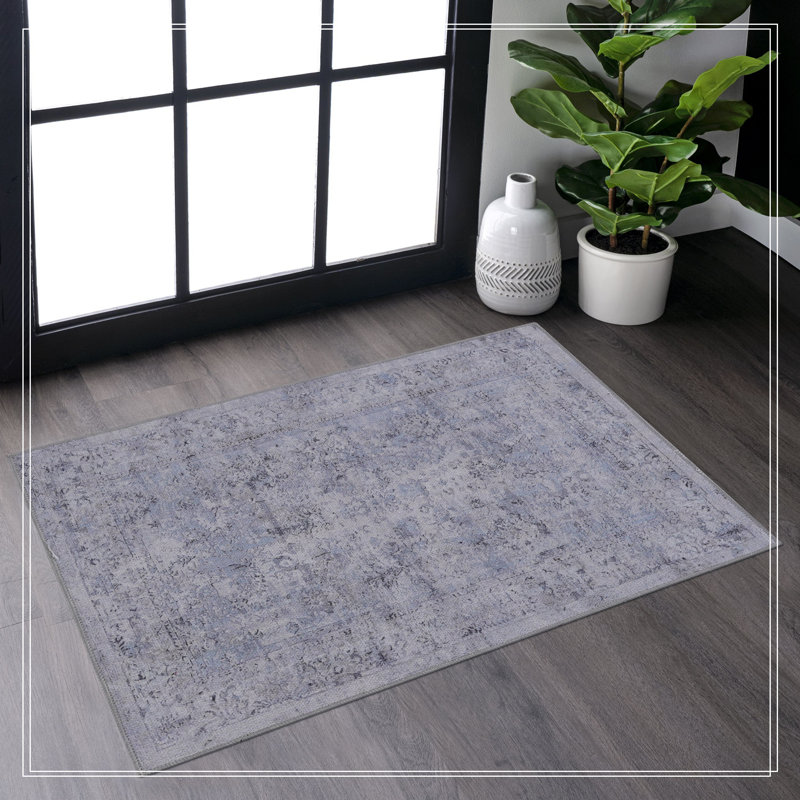 Area Rugs Living Room, Machine Washable Area Rugs, Low-Pile, Non-Slip, Non-Shedding, Foldable, Kid&Pet Friendly - Area Rugs For Living Room, Bedroom, Kitchen, Dining Room, (Blue+Cream)
