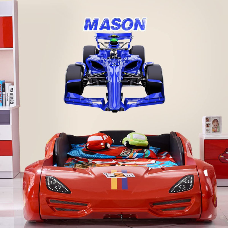 Adhésif décoratif voiture de course, H 14 po x l 15 po, Bleu