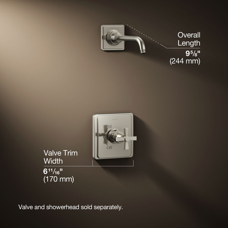 Pinstripe Purerite-Temp Shower Trim Set with Cross Handle, Less Showerhead