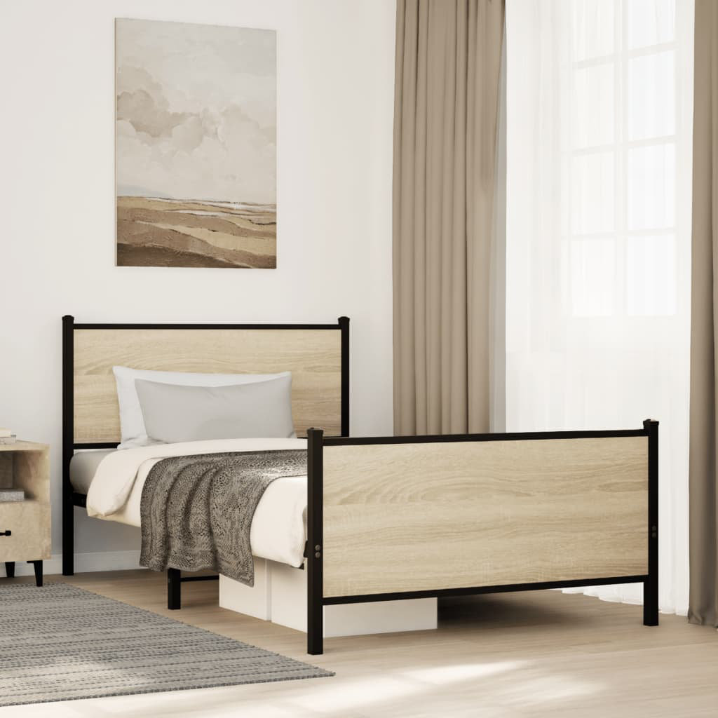 VIDAXL Metal Bed Frame - Oak - Brown - 207 x 112 cm - Image 3