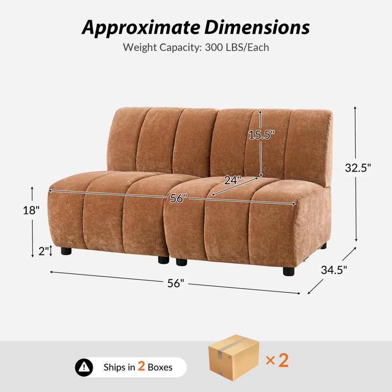 Canapé capitonné en chenille 2 pièces Hawkinge, Caramel