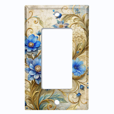 Couvercle de plaque d'interrupteur en métal; Chaise berçante GFI 1 taille US standard - Fleurs bleues élégantes