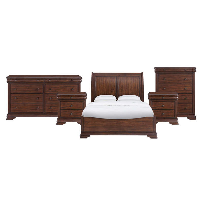 Ensemble de chambre avec grand lit 5 pièces Brucker, Grand, 5 Pcs: Bed, Dresser, Chest, 2 Nightstands