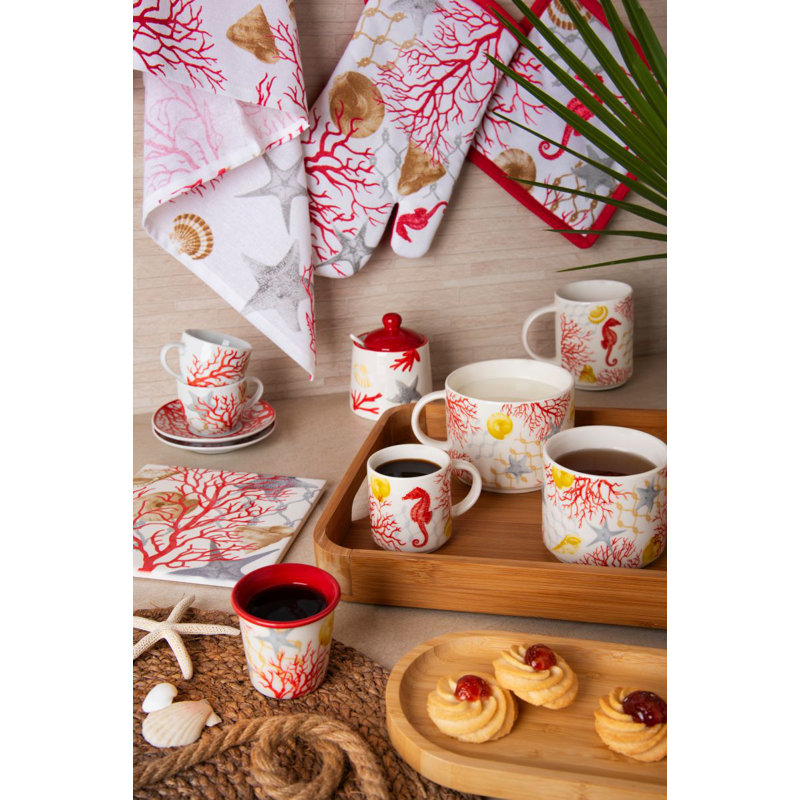 Excelsa set of 4 tea cups Coral porcelain 29 cl