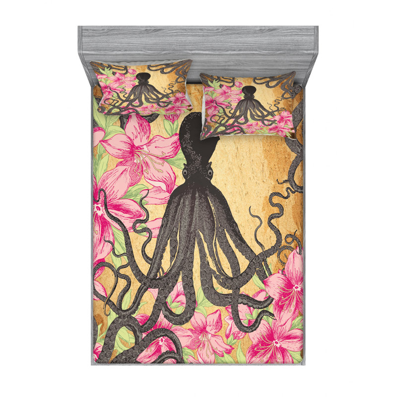 Microfiber Floral Sheet Set, Queen Sheet Set with Fitted Sheet