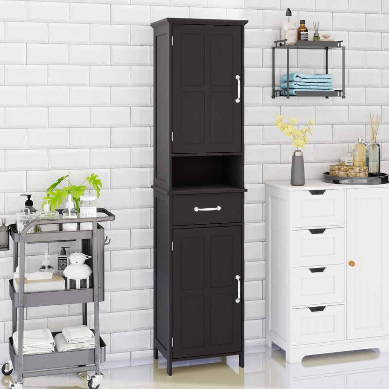 Floor Standing Cabinet With Height Slim Floor Standing Cabinet For Bathroom, Black