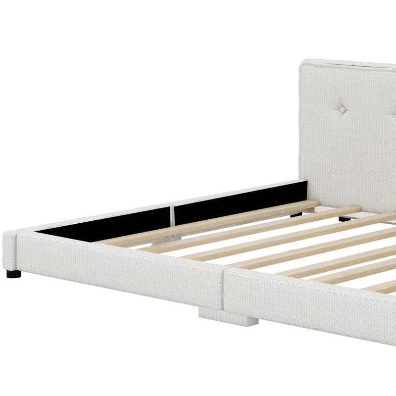 A  Upholstered Platform Bed With Built-In USB Ports, Beige, Full
