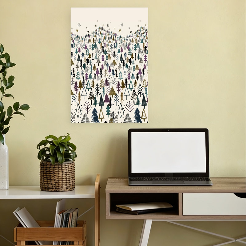 Whimsical Christmas Forest Whimsical Abstract Contemporary Christmas Tree Evergreen Tree Pine Tree Forest Landscape Wall Art Print