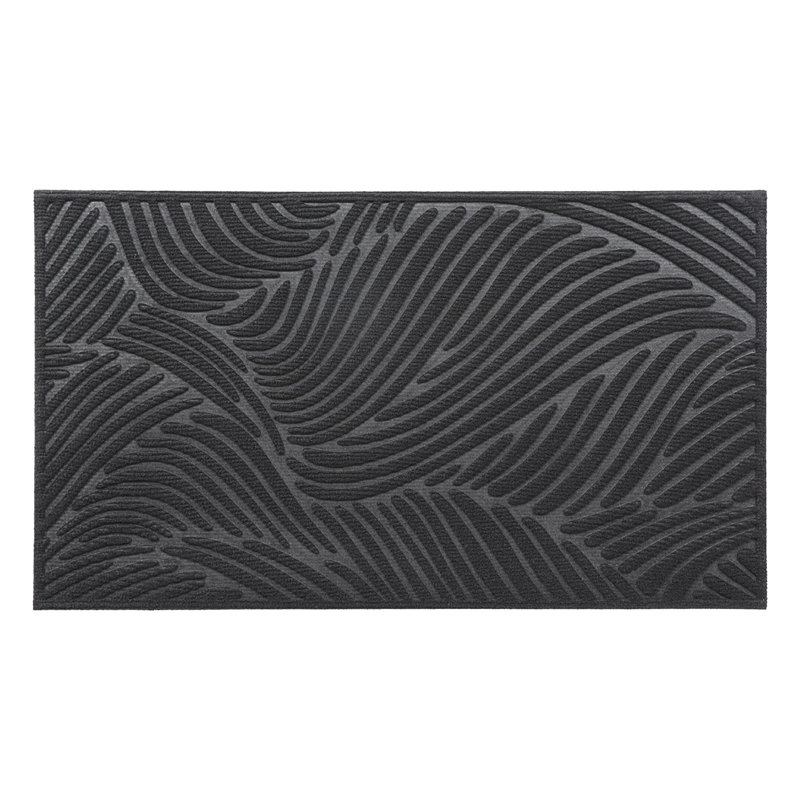 Heavy-Duty Dirt-Trapping Rubber Doormat with Raised Wave Pattern, Black