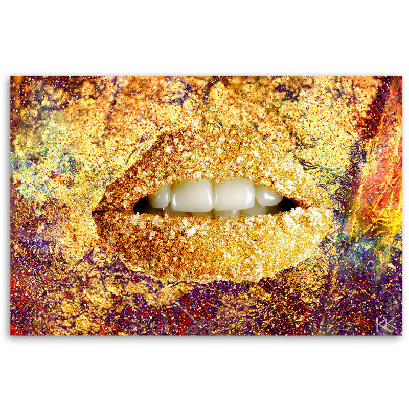 Abstract Golden Lips - Wrapped Canvas Print, 70cm H x 100cm W