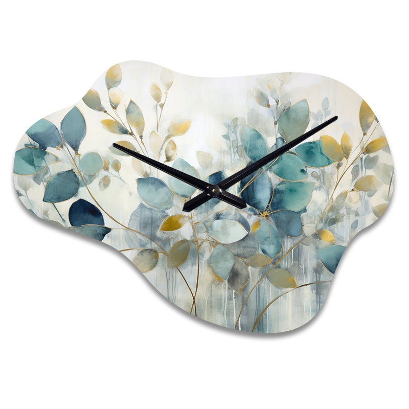 Penna Blue Botanical Rhythms II - Botanicals, horloge murale asymétrique en métal, impression d'horloge murale nuage bleu