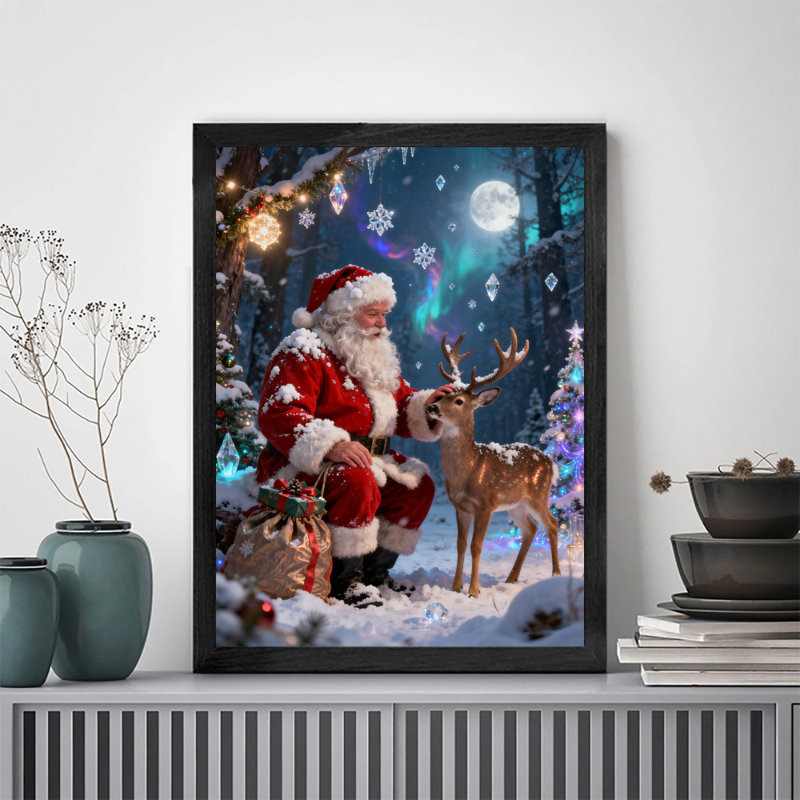 Père Noël rétro noir encadré avec art mural de style rétro, H 25 po x l 17 po