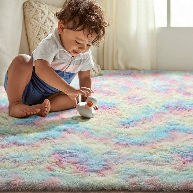Tapis à poils longs Radyn, Rectangulaire 8 pi x 10 pi, Arc-en-ciel