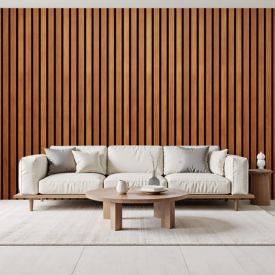 Peel and Stick Wallpaper Brown Vertical Wooden Slat Warm Gradient Stripes Wall Murals 69"H x 96"W Removable PVC Wall Paper Self-Adhesive Wall Decor for Bedroom Living Room Home Office